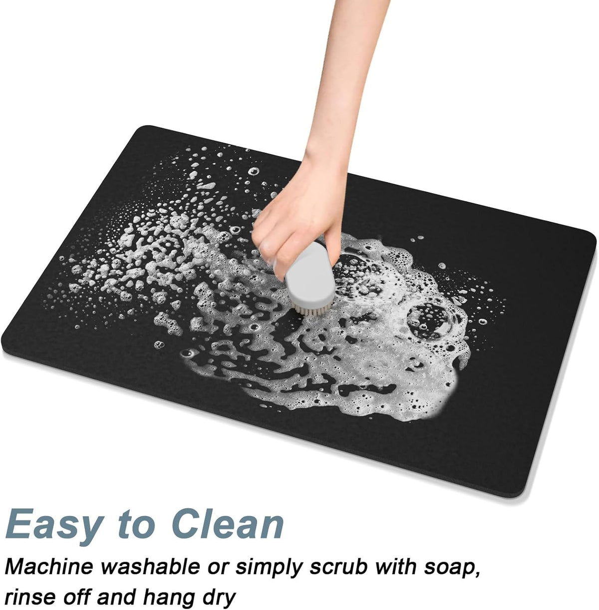 Rnivvi Coffee Mat, 16" x 24" Coffee Bar Mats for Espresso Machine Station Accessories and Organizer, Hide Stain Rubber Backed Absorbent Dish Drying Pad for Kitchen Counter, Cute Bar Decor Pad, Black