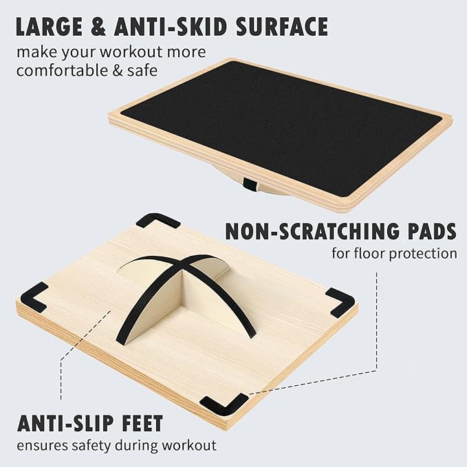 Balance Board Professional Wobble Board for Adults Anti-Slip for Physical Therapy Standing Desk Core Strength Wooden Rocker Board(350LBS)
