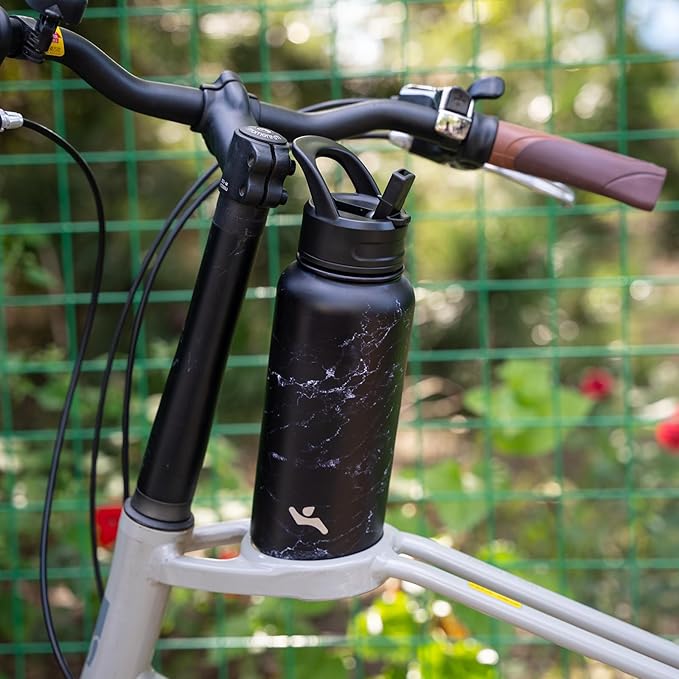 40oz Insulated Water Bottle Stainless Steel Sport Bottles with 3 Lids,Marble Midnight