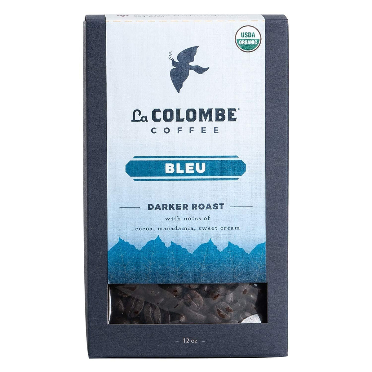 La Colombe Bleu Organic Dark Roast Whole Bean Coffee - Notes of Cocoa, Macadamia & Sweet Cream, 12 Ounce (Pack of 1)
