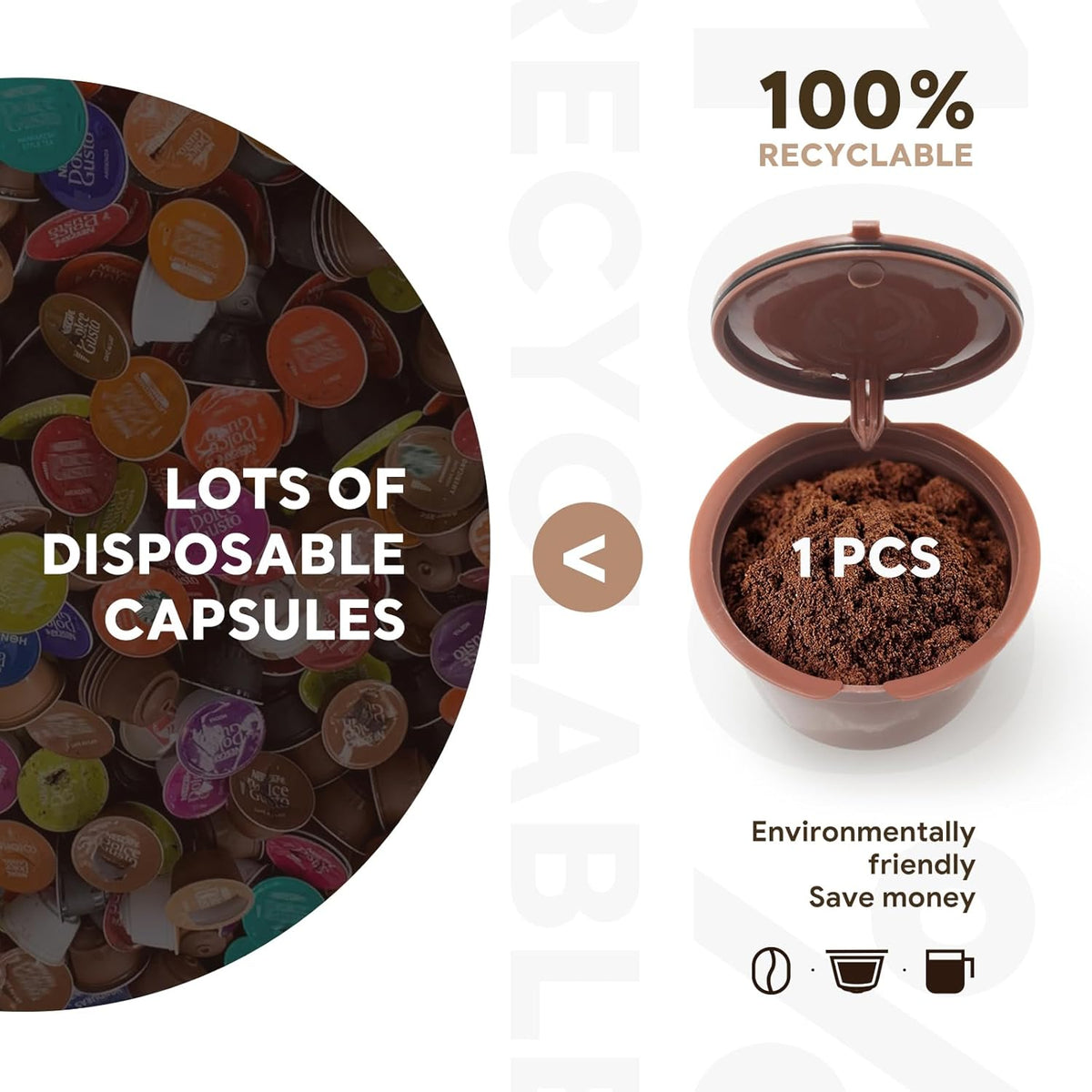 Dolc* Gu*to Refillable Capsules Reusable Coffee Pods Compatible for Nescafe Dolc* Gusto Brewers rich crema version（1Pcs Black+2 Pcs Brwon）