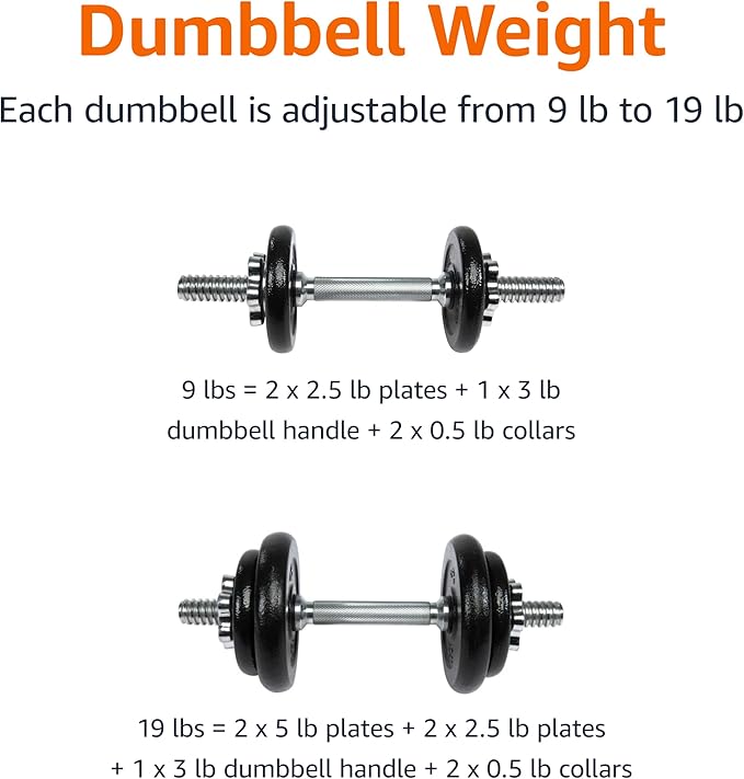 Amazon Basics Adjustable Dumbbell Hand Weight Set, 38 pound, Black
