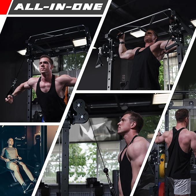 RitFit Power Cage with Optional LAT PullDown/Cable Crossover, 1000LB Squat Rack for Home & Garage Gym, with Weight Storage Rack and More Training Attachments, ASTM-Certified