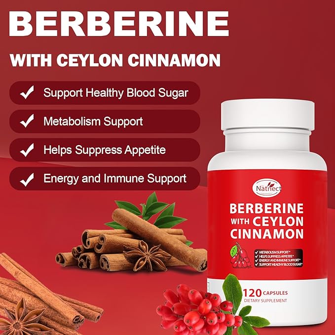 Berberine Supplement with Ceylon Cinnamon, Licorice Extract, Berberine 6X for Healthy Weight Management, Metabolism and Immune Support (120 Capsules)