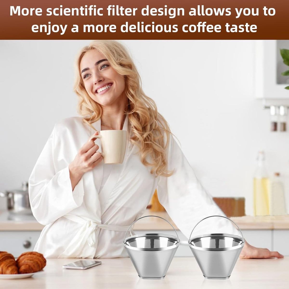 Reusable Cone Coffee Filters 4，304 Stainless Steel Permanent Coffee Filter，Permanent Filter for Ninja Coffee Maker, 2Pcs Permanent Cone Filter 4