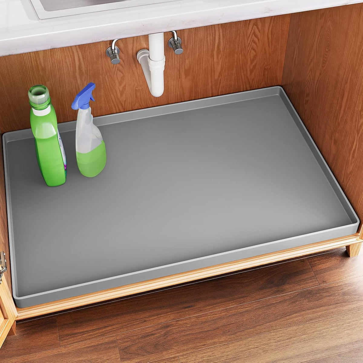 FLATO Waterproof Under Sink Mat 34" x 19" Shelf Liner for Kitchen and Bathroom, Cabinet Protector, Organizers and Storage, Flexible Silicone Drip Tray