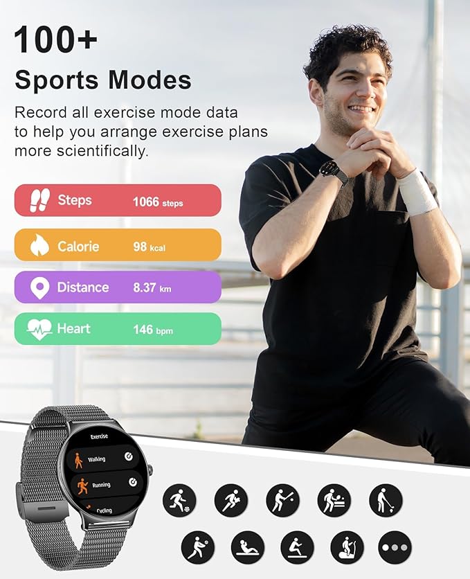 2025 Smart Watches for Men Women, with Bluetooth Make/Answer Call, 1.43" AMOLED Display Fitness Tracker, Heart Rate/SpO2/Sleep Monitor, 100+ Sports Modes, IP67 Waterproof Smartwatch for Android iPhone