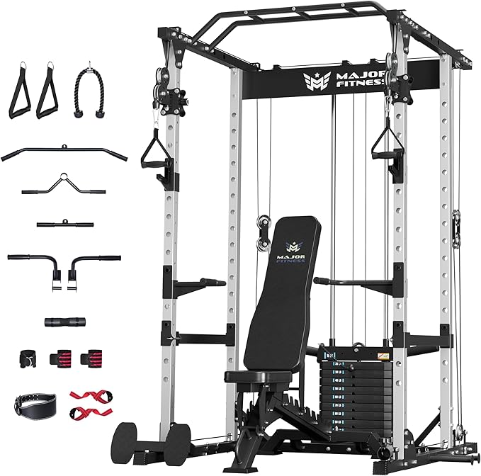 MAJOR FITNESS Drone1 Power Cage - Multi-Function Power Rack for Home Gym, Squat Rack, Cable Crossover System, for Strength Training, Heavy-Duty Steel Construction