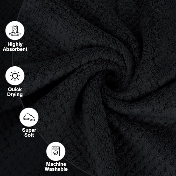 HOMEXCEL Black Gym Towels 6 Packs, (16x27 inches) Highly Absorbent Yoga Towel, Ultra Soft Hand Towels for Daily Use, Fast Drying Microfiber Workout Towels for Gym, Spa, Fitness, Camping, Hotel