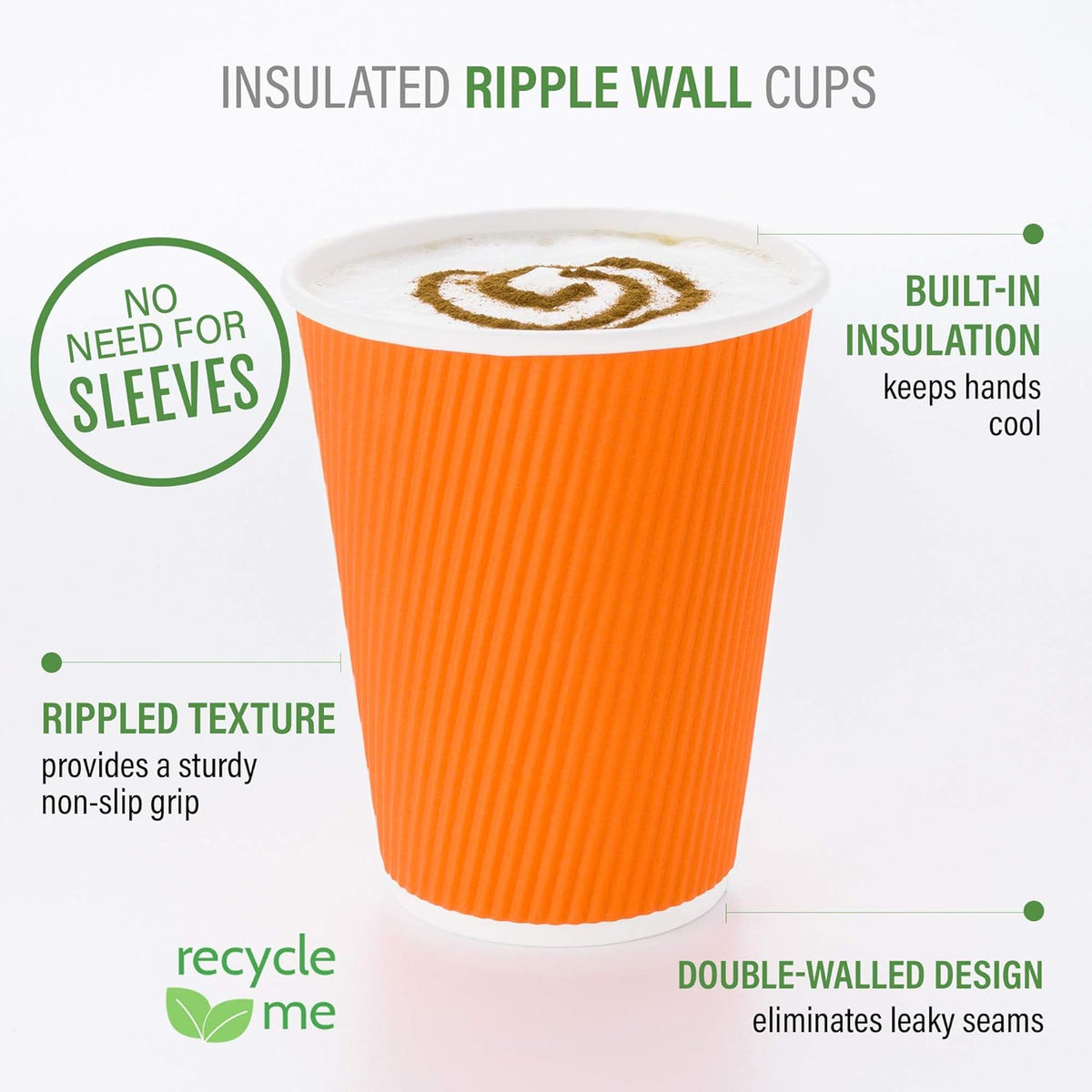 Restaurantware-12 Ounce Disposable Coffee Cups, 500 Double Wall Hot Cups For Coffee - Lids Sold Separately, Rolled Rim, Orange Paper Insulated Coffee Cups, For Hot Coffee, Tea, And More