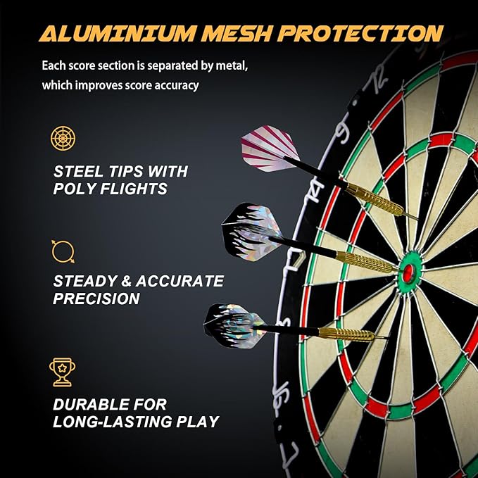 Bristle Dart Board Set, Professional Dart Board 18" with 6pcs 18g Darts Outdoor Dartboard Set, Compressed Sisal Metal Wire Board with Rotating Number Ring