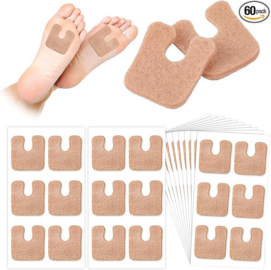 Boao 60 Pcs Callus Pads 1/4" Thick U Shaped Metatarsal Corn Pads Felt Callus Cushions Adhesive Corn Protectors for Men Women Feet Toes Pain Relief Blister Prevention