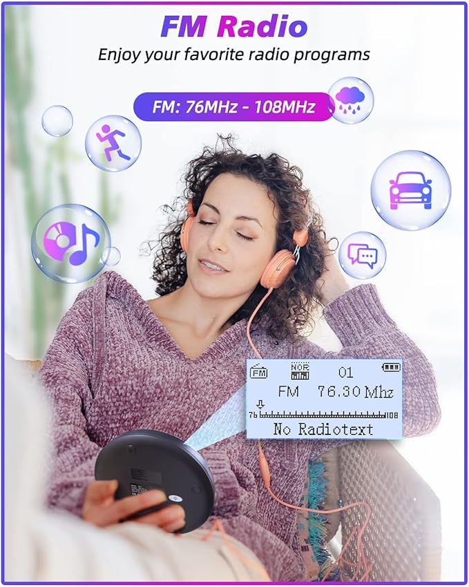 ARAFUNA Portable CD Player Bluetooth with FM Radio, 2000mAh Rechargeable CD Player for Car with LCD Screen, Anti Shock Protection Compact Player with Headphone, AUX Cable