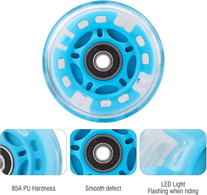 8pcs Inline Skate Wheels Led Light-Up Wheels 64/70/72/76/80mm w/Bushings 85-88A for Kids and Youth Beginners Children's Inline Skates Indoor/Outdoor Use (Blue, 72mm)
