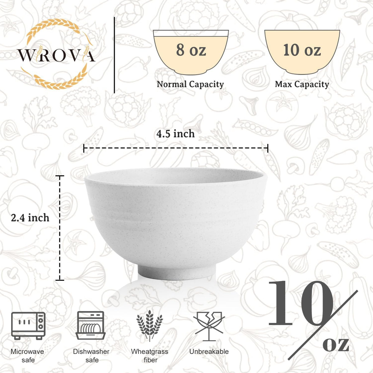 Handy Wheat Straw Bowls Set of 6,Unbreakable Ice-Cream Bowls Sets for Kids,10oz Small Dessert Bowls for Kitchen,Camping and RV.White Series