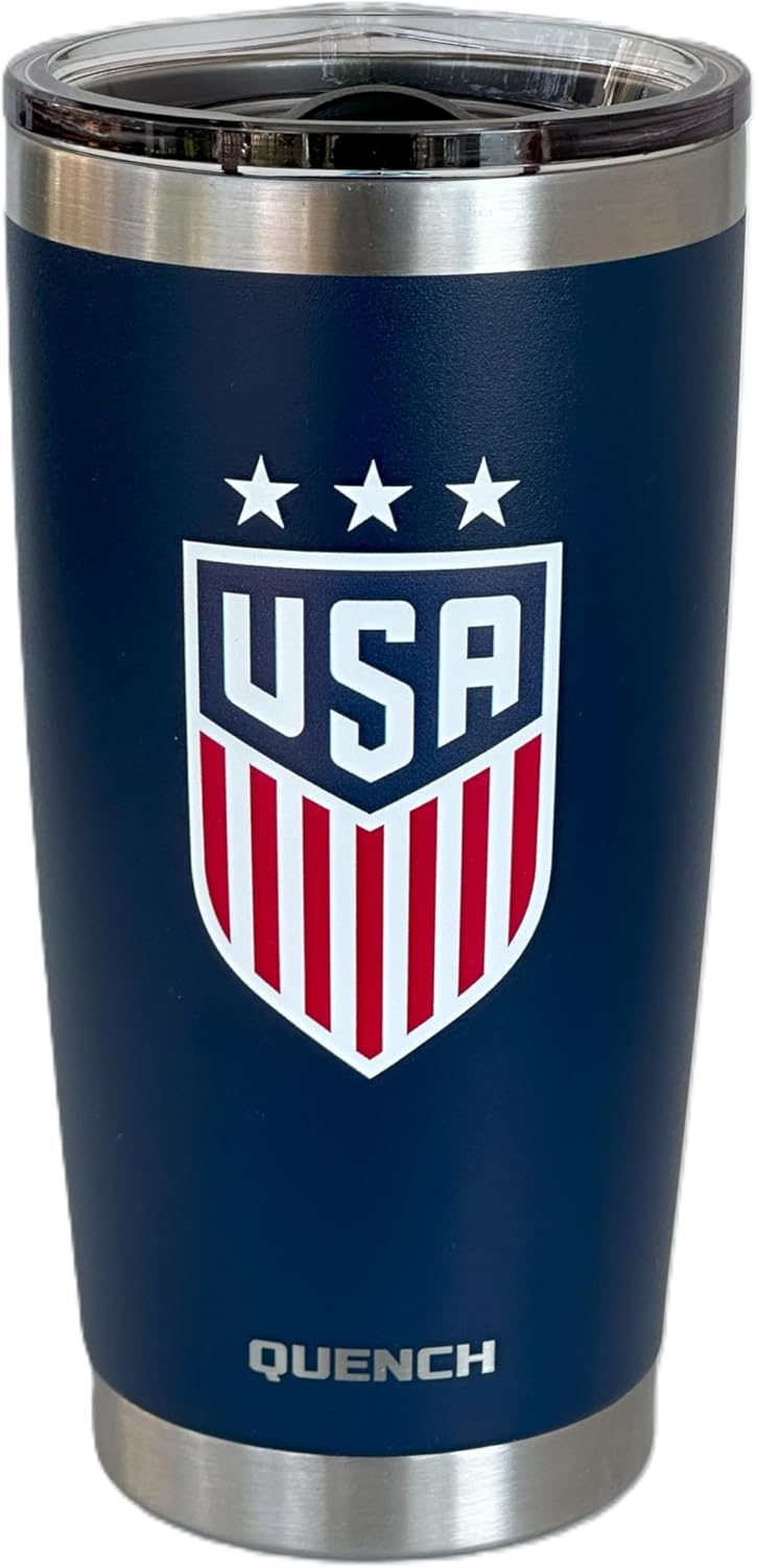 QUENCH Stainless Steel Tumbler 20oz, Double Wall Vacuum Insulated Powder Coated, USA, Indigo Blue, with MagnaLock Lid, Insulated USA Travel Coffee Mug Cup Tumbler, QU0001-BL1