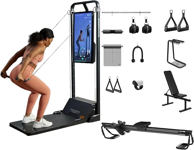 32 inch Gym Monster Home Gym Machine & AeroRow Rowing Bench & Adjustable Weight Bench & Smart PowerGrip& Accessories Organizer Bundle