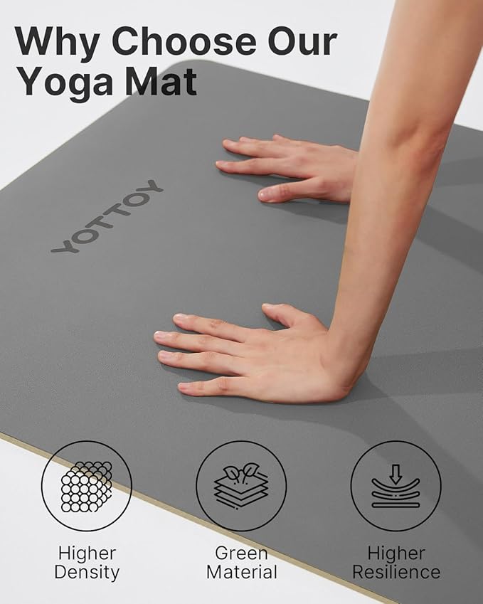 YOTTOY Yoga Mat,Non-Slip Hot Yoga Mat with Anti-Tear Design and Friendly Natural Rubber Mat with Strap and Bag