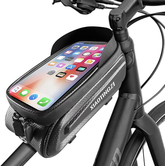 Bike and Bicycle Phone Front Frame Bag, Waterproof, Tube Bag, Cycling Pouch, Bike Accessories for Men Compatible Under 7 Inch and Below Phones