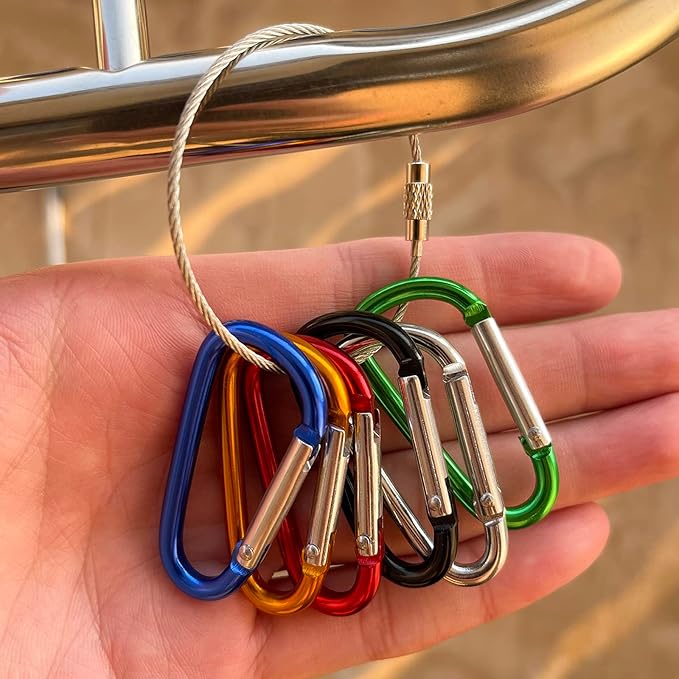 30PCS Aluminum Carabiner Clips, 2" D Shape Spring Snap Hooks Carabiner with 30PCS Keyring Keychain Hook