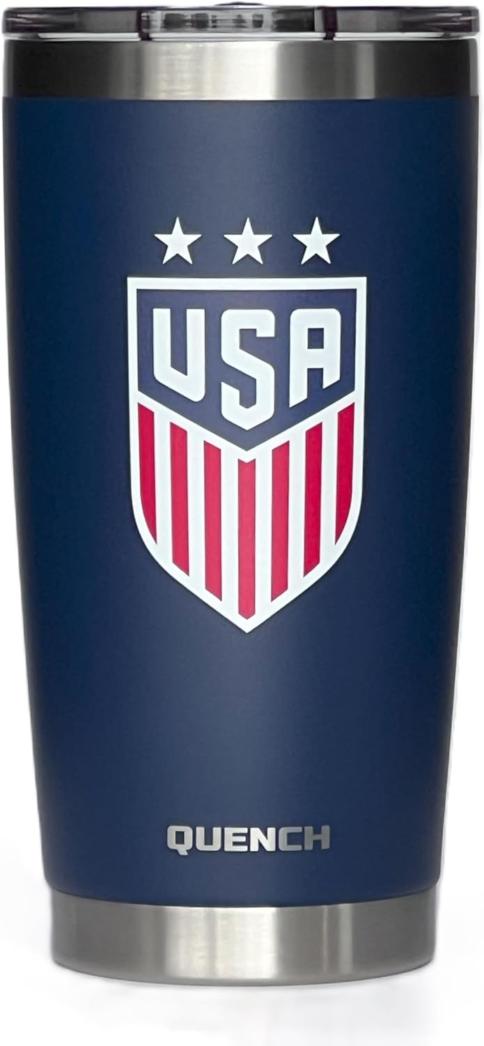 QUENCH Stainless Steel Tumbler 20oz, Double Wall Vacuum Insulated Powder Coated, USA, Indigo Blue, with MagnaLock Lid, Insulated USA Travel Coffee Mug Cup Tumbler, QU0001-BL1