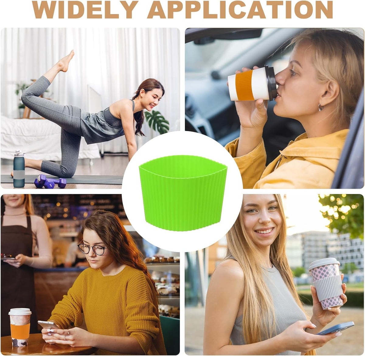 uxcell 6Pack Coffee Cup Sleeves, Reusable Silicone Heat Resistant Cup Protective Sleeve Nonslip Mug Protector Cover for Home Travel Coffee Mug Glasses Water Bottle Boots, Green