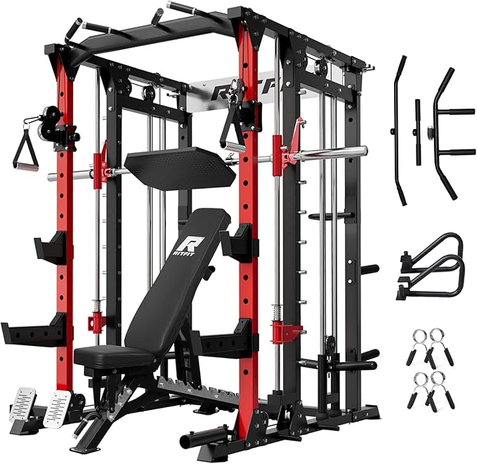 RitFit Buffalo Smith Machine, Power cage with LAT-Pull Down System & Cable Crossover System, All-in-One Squat Rack for Home Gym, Power Rack