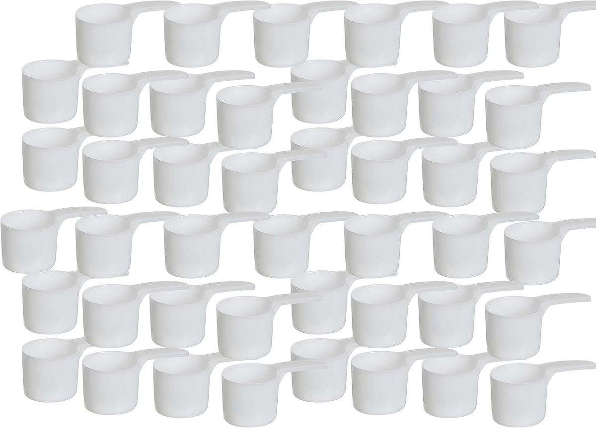 70 mL Plastic Measuring Packaging Scoop (=70 cc/ = 4.73 Tablespoon/ = 2.37 fl oz/ = 0.3 Cup), Meidum Handle - to Measure and Dispense Spices, Granules, Powders, for Seeds Packing (50)
