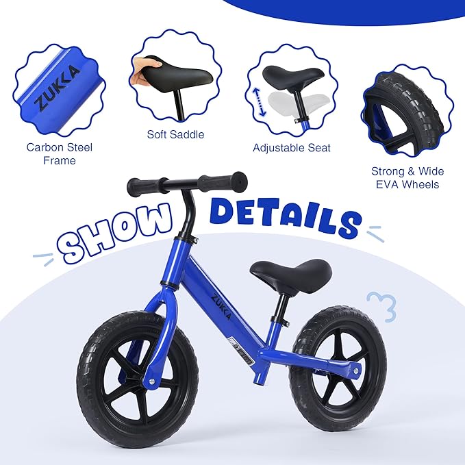 12 inch Toddler Balance Bike Adjustable Handlebar & Seat Anti-Slip Grip Suitable for 2-5 Years Old with Footrest Lightweight for Tolddlers Boys Girls Multiple Colors to Choose