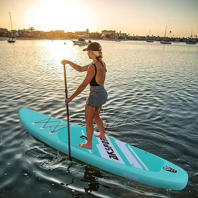 AKSPORT Inflatable Stand Up Paddle Board, SUP Board with All Accessories, Wide Stable Design, Non-Slip Deck, Inflatable Paddle Boards for Youth & Adult