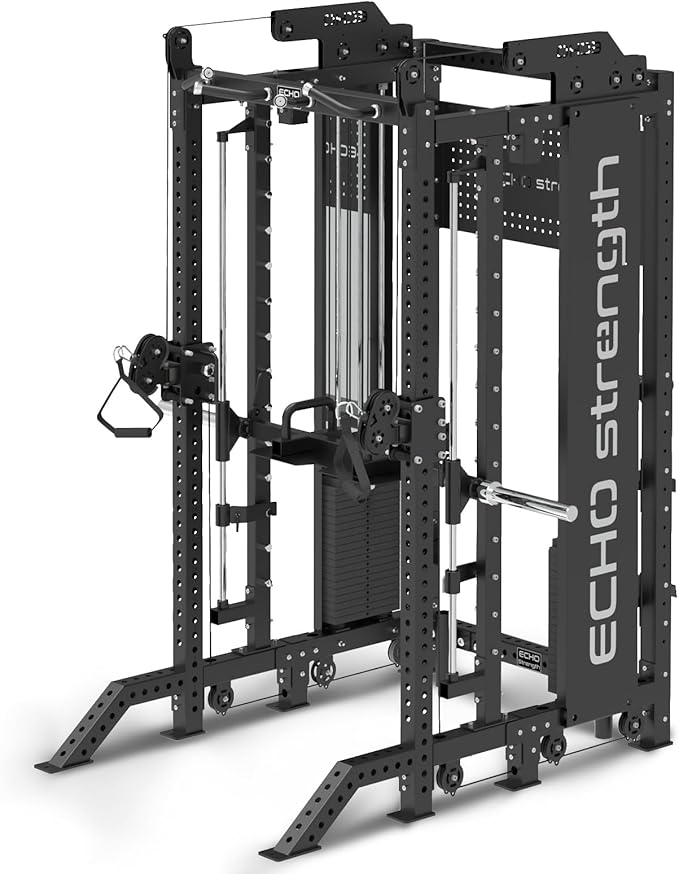 Commercial Functional Trainer Cable Machine with Dual Weight Stacks, Power Cage Squat Rack, Dual Cable Crossover Machine with Pulley System