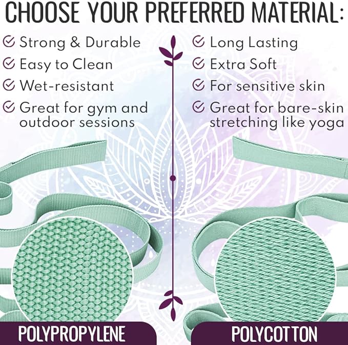 TECEUM Stretching Strap for Yoga & Physical Therapy – 10 Loops – Non-Elastic Leg Stretch Straps for Stretching, Exercising, Pilates, Post-Injury Rehabilitation for All Levels – Men & Women