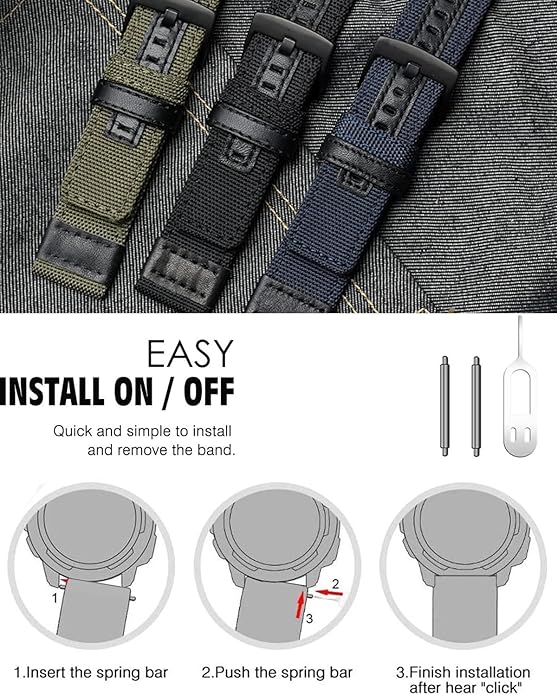 22mm Military Nylon Watch Bands for Garmin Instinct/Instinct 2 Solar, Durable Fabric Sport Strap Replacement Wristband Bracelet for Garmin Instinct Tactical/Esports/Tide/Instinct Solar