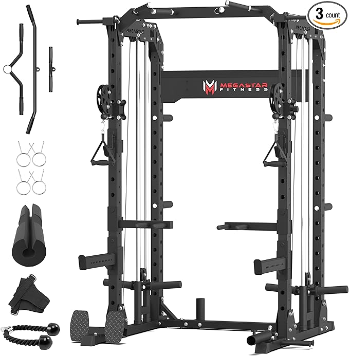 Power Rack for Home Gym – 2000LB Capacity Multifunction Squat Rack with Cable Crossover, Includes 16 Professional attachments for Home Gym Strength Training, P63 Rampage