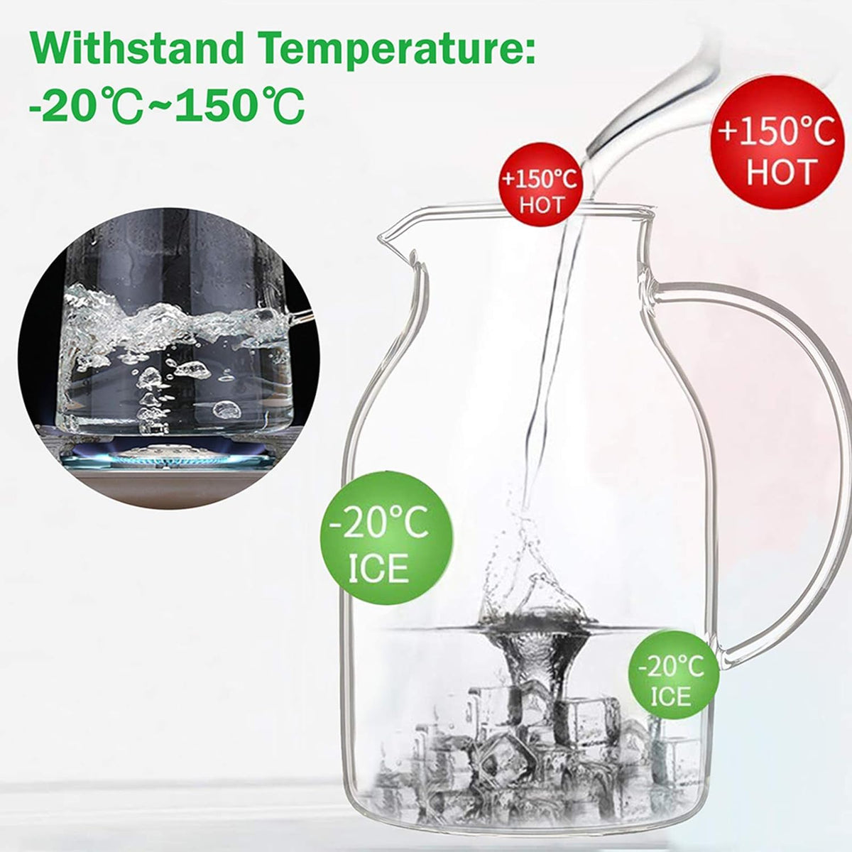 88oz Glass Pitcher with Lid and Handle - High Heat Resistance Glass Water Pitcher for Hot/Cold Water & Iced Tea (2.6L)