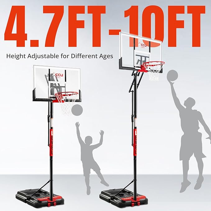 Basketball Hoop 4.7-10ft Adjustable Portable Basketball Goals System with 44-48 Inch Patented Angle Adjustable Backboard, for Kids Youth and Adults Outdoor Indoor Use
