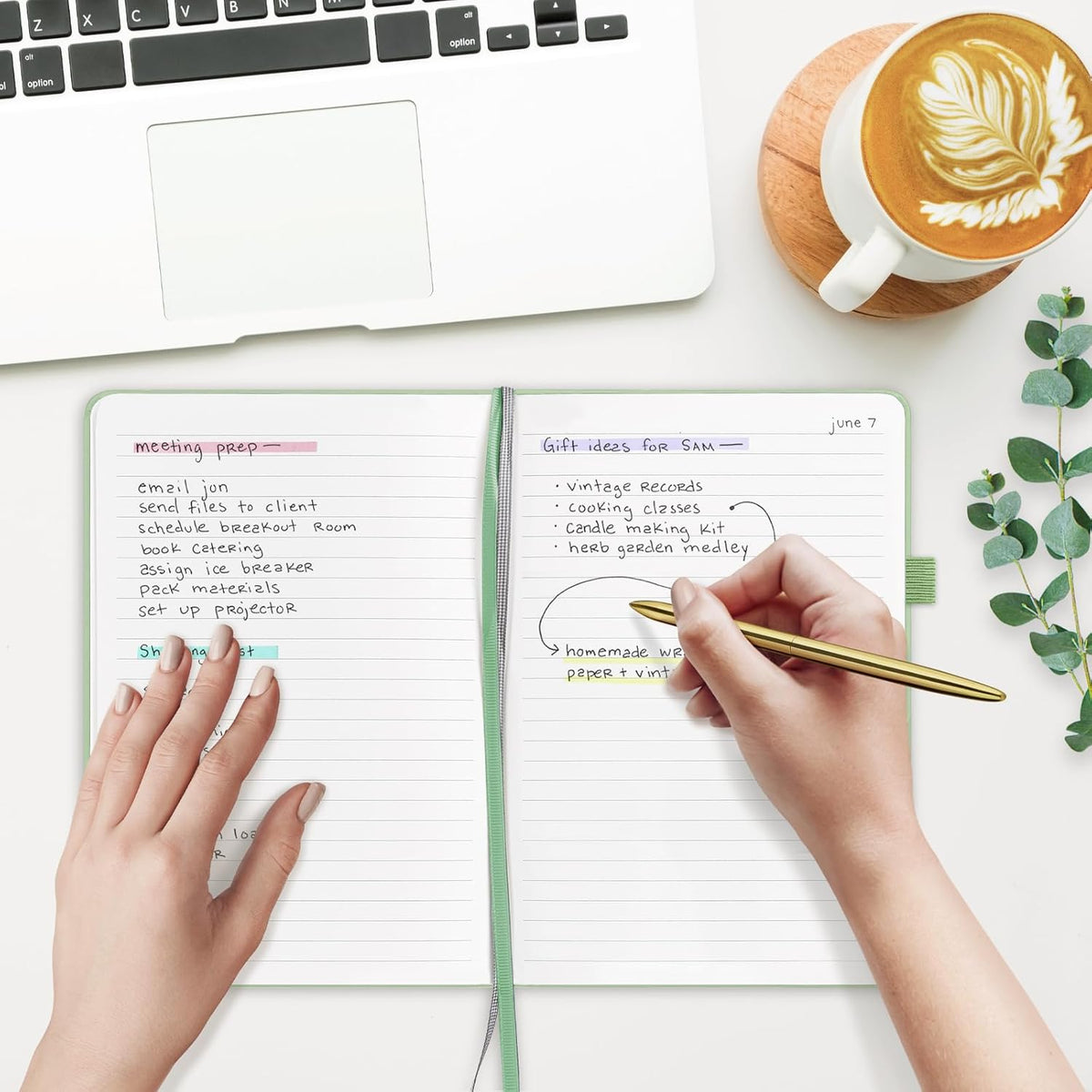 &And Per Se Lined Journal Notebook (5 Packs), 160 Pages, A5 5.7 x 8 inches College Ruled Thick Paper Notebook Journals for Writing, Hardcover Notebooks for Women Men Office School (Light Green)