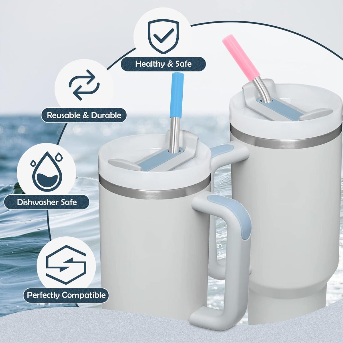 Stainless Steel Replacement Straws for Stanley Adventure Travel Tumbler (6 Straws with Tips for 40oz)