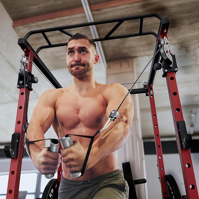 RitFit Power Cage with Optional LAT PullDown/Cable Crossover, 1000LB Squat Rack for Home & Garage Gym, with Weight Storage Rack and More Training Attachments, ASTM-Certified