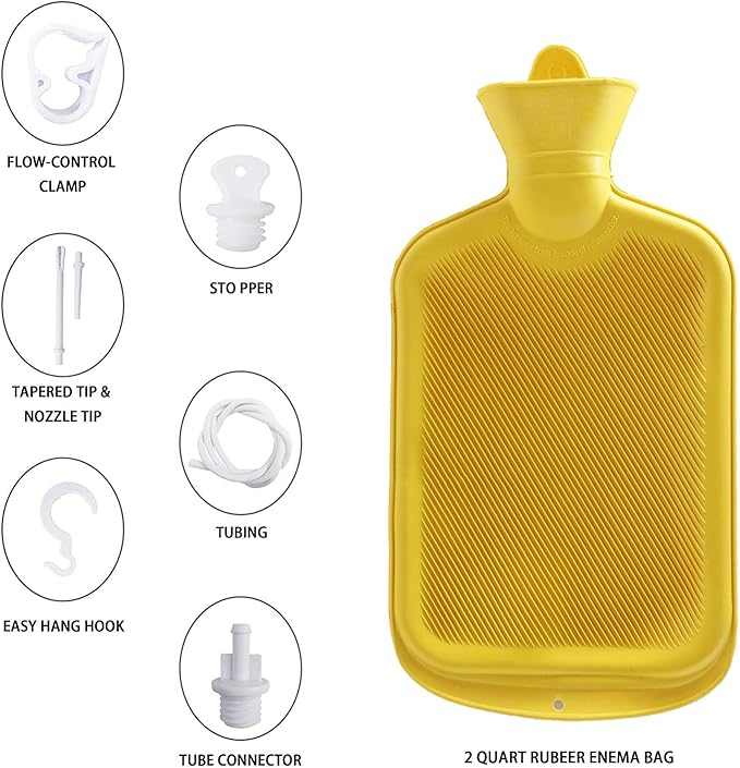 Abyclean Enema Bag Kit Rubber Anal Douche Vaginal Douche Enema Cleaner for Women’s or Man’s Health (Yellow, 2L)