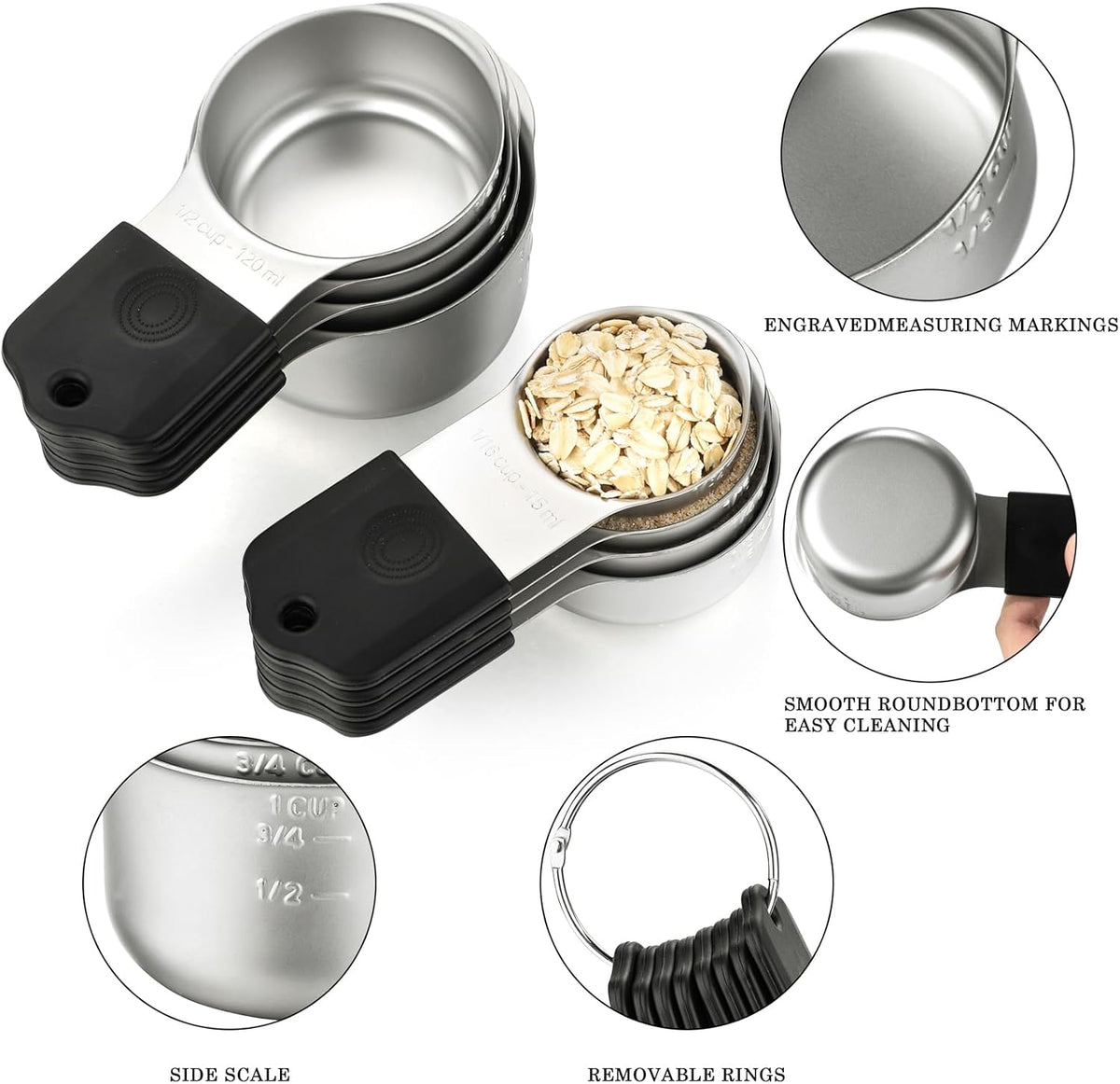 Magnetic Measuring Cups Set 8 Stainless Steel Stackable Nesting Measuring Cups for Measuring Dry and Liquid Ingredients