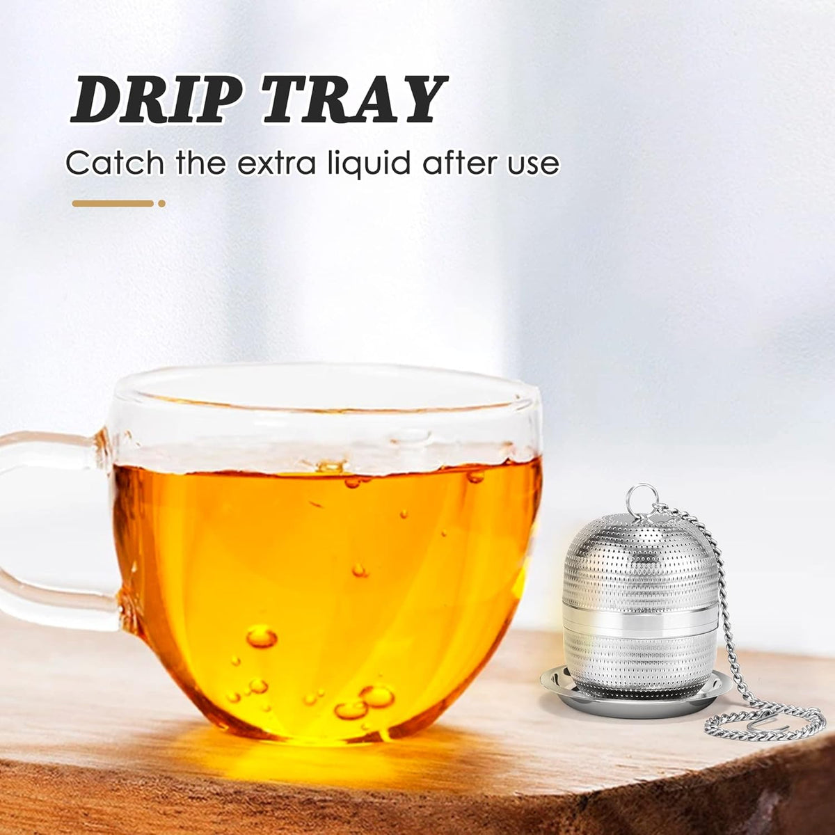 2 Pack Tea Infusers for Loose Tea, Extra Fine Mesh 18/8 Stainless Steel Tea Strainers, Loose Leaf Tea Steeper Tea Ball Tea Diffuser Tea Holder with Extended Chain Hook and Drip Tray