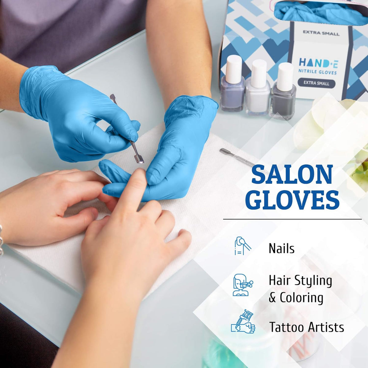 Hand-E Touch Blue Nitrile Disposable Gloves - Latex Free Medical Exam Gloves, Powder Free, Food Safe, Cooking