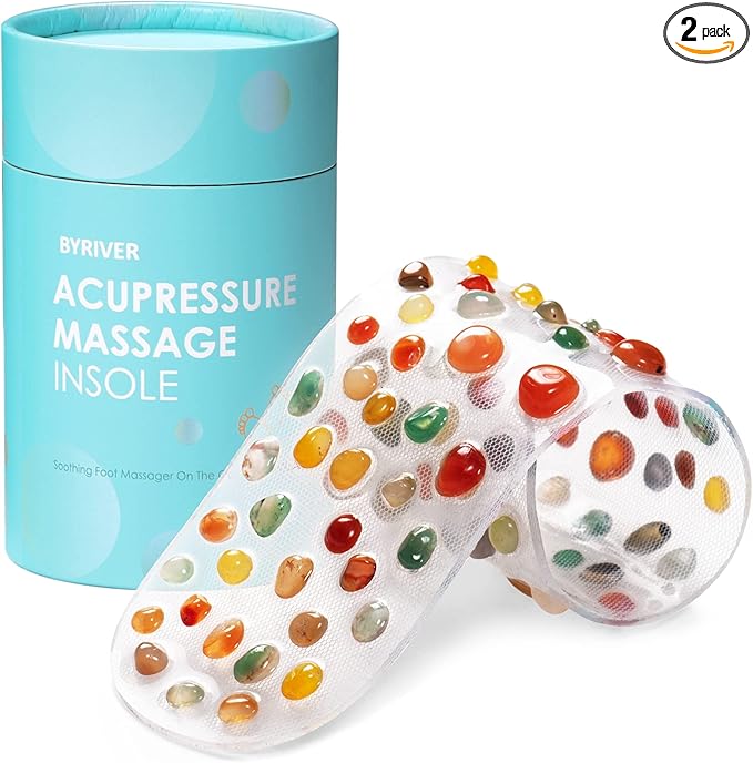 BYRIVER Real Stone Massage Insole Shoes Insert for Men Women, Reflexology Foot Massage Mat, Plantar Fasciitis Massager, Stimulate Pressure Points, Relieve Feet Tension, Gift for Mom Dad (45)