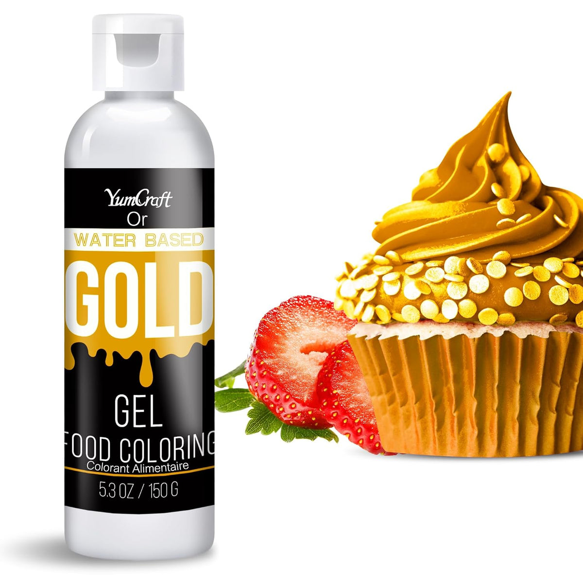Food Coloring Gel - Vibrant Color Gel Food Coloring for Cake Decorating, Baking, Easter Egg, Icing - Tasteless Food Color Dye for Fondant, Cooking, Slime, Airbrush (Gold, 5.3oz)