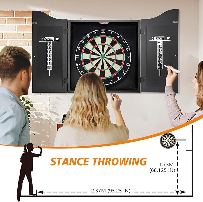 Bristle Dart Board Set, Professional Dart Board 18" with 6pcs 18g Darts Outdoor Dartboard Set, Compressed Sisal Metal Wire Board with Rotating Number Ring