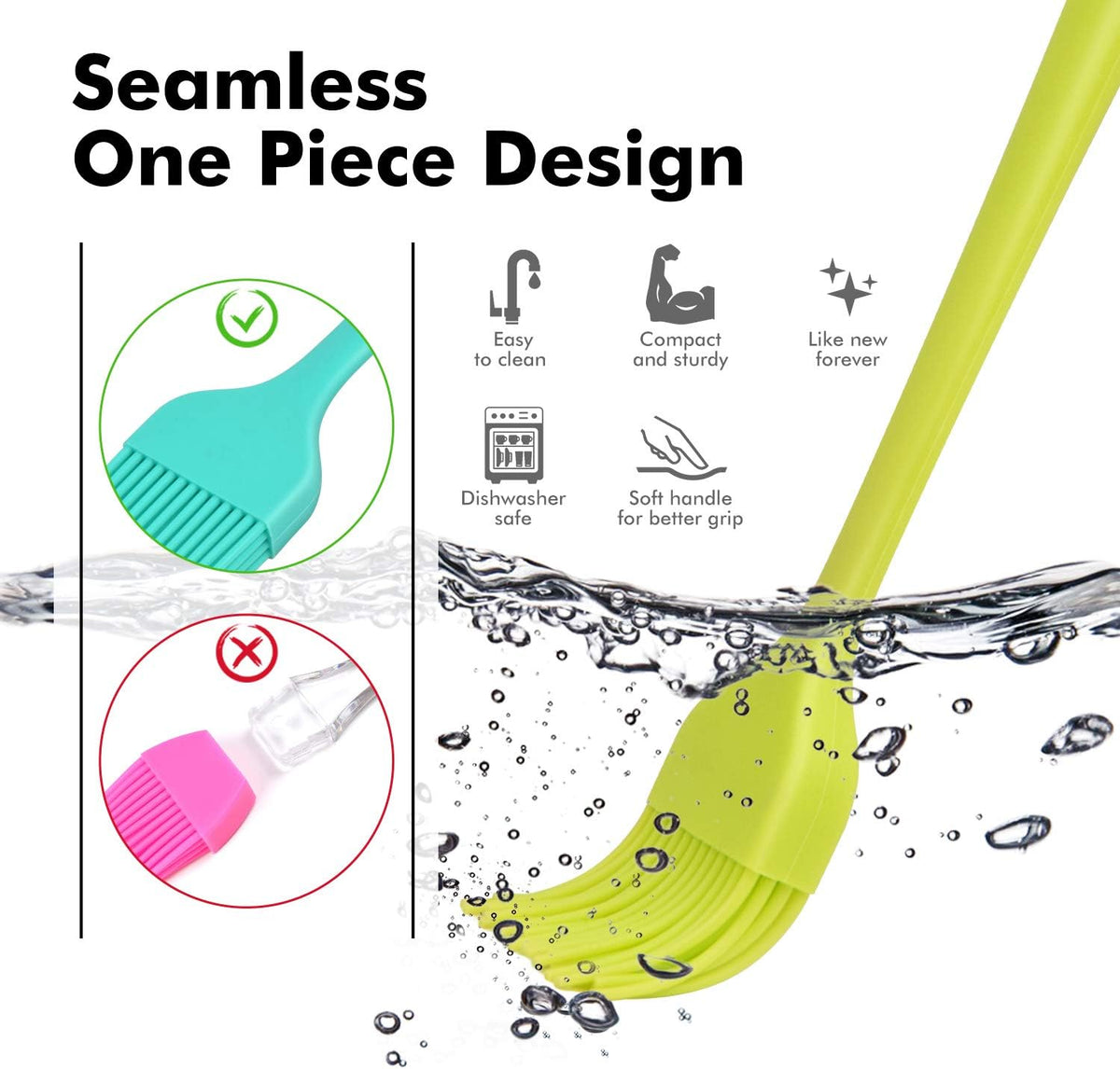 HOTEC 600℉ Heat Resistant BPA Free Silicone Marinading Meat Grill Basting Pastry Brush for Oil Butter Sauce Sausages Desserts Turkey Baster Grill Barbecue, Multicolor