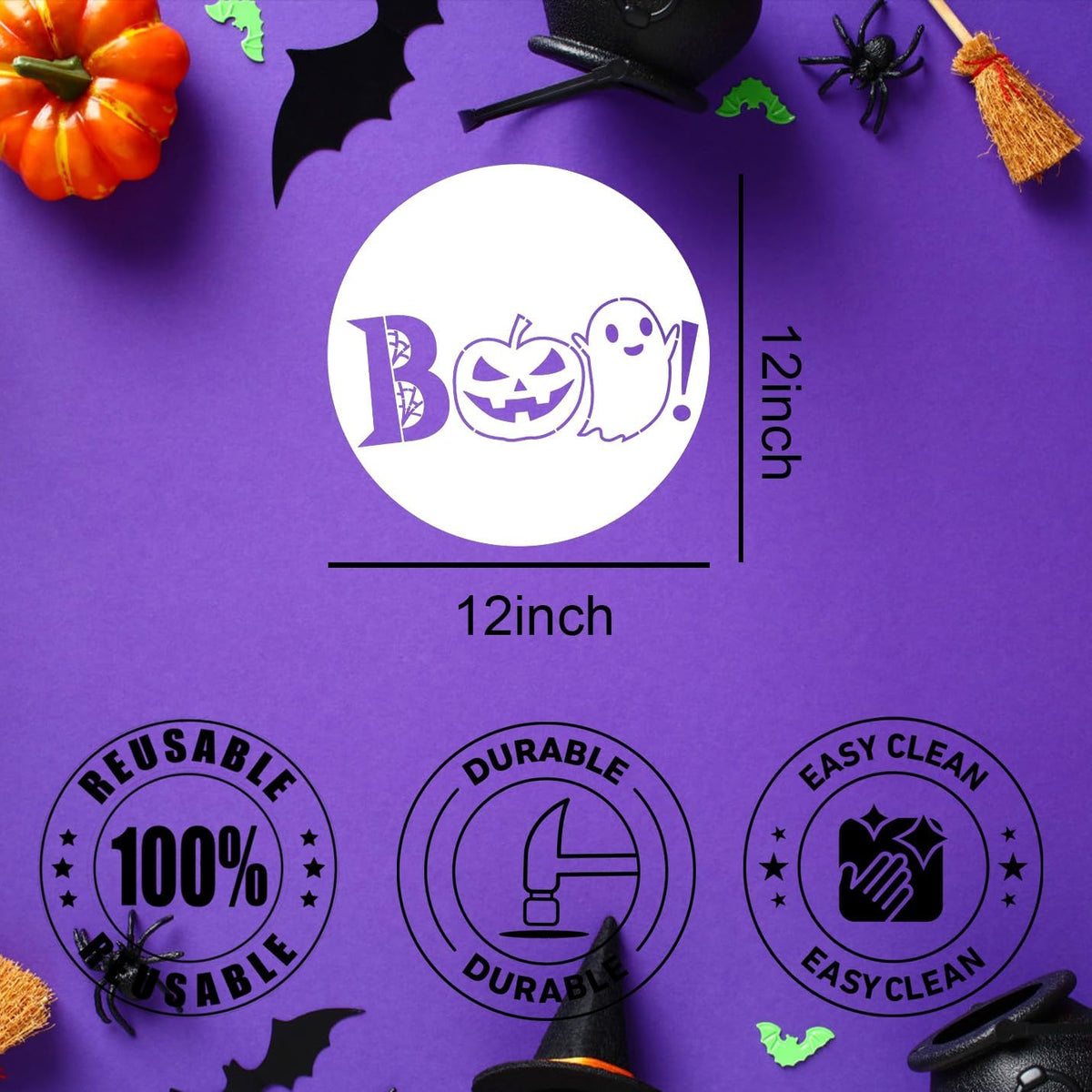Halloween Stencils for Painting on Wood 12” Round Halloween Stencil Hey Boo Trick or Treat Ghost Pumpkin Face Templates for Door Hanger Porch Sign