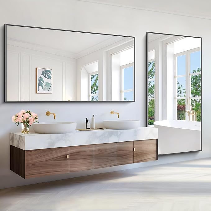 Bathroom Mirror,72x36 inch Bathroom Mirrors for Over Sink,Large Wall Mirror for Bathroom Wall Mounted Rectangle Mirrors,Black Vanity Mirror for Living Room,Bedroom Entryway,Horizontal/Vertical