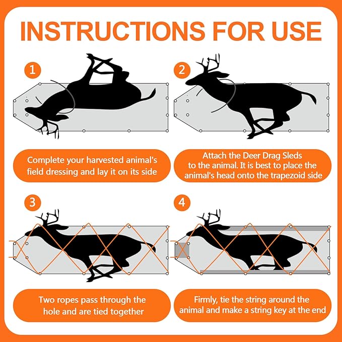 2 Pcs Deer Drag Sleds Deer Sled Game Hauler with 2 Pcs Heavy Duty Drag Strap for Duck Hunting Ice Fishing Accessories Rope Pulling Harness for Hunting Gift